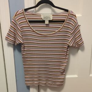 Crochet Club Y2k Scoop Neck Ribbed Striped Baby Doll Tee
